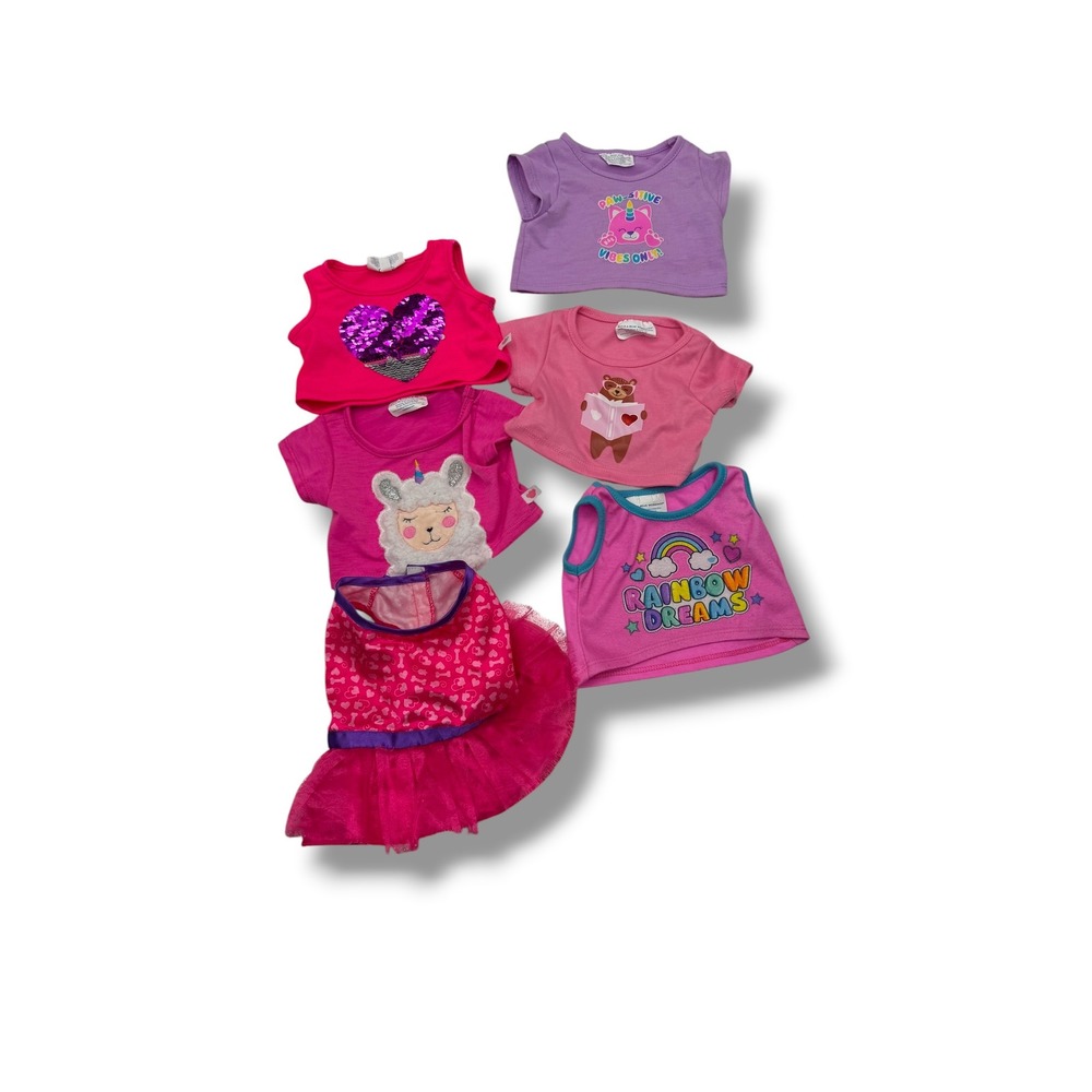 Build-A-Bear Workshop Clothing Lot 6pc Pink Purple Sequin Heart Rainbow Llama